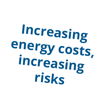 A round white disruptor with the inscription “Rising energy costs, growing risks”.